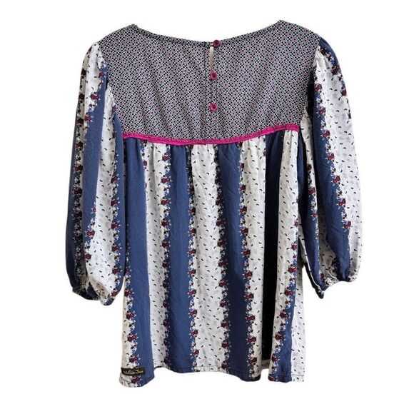 Matilda Jane A Quick Getaway Top Blue Magenta Floral Striped Size XS - Picture 2 of 4